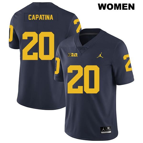 Women's NCAA Michigan Wolverines Nicholas Capatina #20 Navy Jordan Brand Authentic Stitched Legend Football College Jersey YT25I31DE